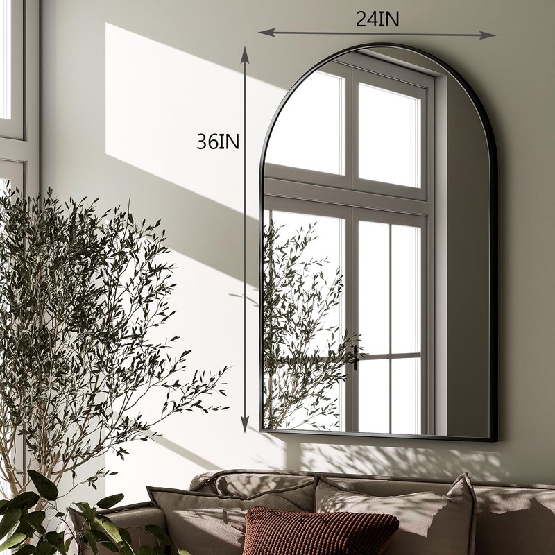 HARRITPURE Arched Wall Mirror 24"x36" – Black Metal Frame Vanity Mirrors for Bedroom, Entryway, Living Room Decor