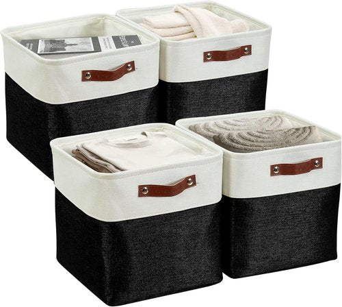 DECOMOMO Storage Cubes - 11x11 Cube Storage Bins for Shelves | Black & White - 4 Pack