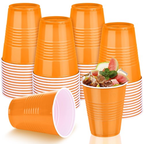 Kochorie 50 Pack Disposable Plastic Cups 12 Ounce Orange Solo Cups Drinking Party Cups Bulk Party Cups for Fall Thanksgiving, Wedding Birthday Parties, Picnics Events