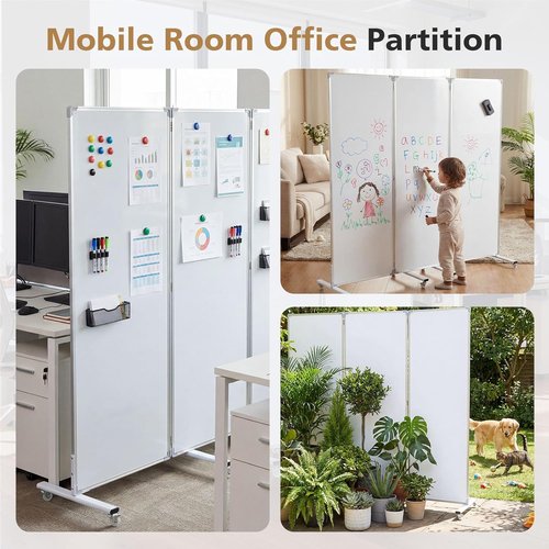 AmazingSpark Mobile Magnetic Whiteboard - 3-Section Portable Dry Erase Board with Stand & Wheels | 72" H x 24" W