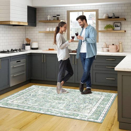 Vhong Boho Area Rugs Vintage Washable Modern Neutral Large Carpet Sage Green 4×6 High Traffic Rugs for Dinning Room Living Room Bedroom Farmhouse Non Slip