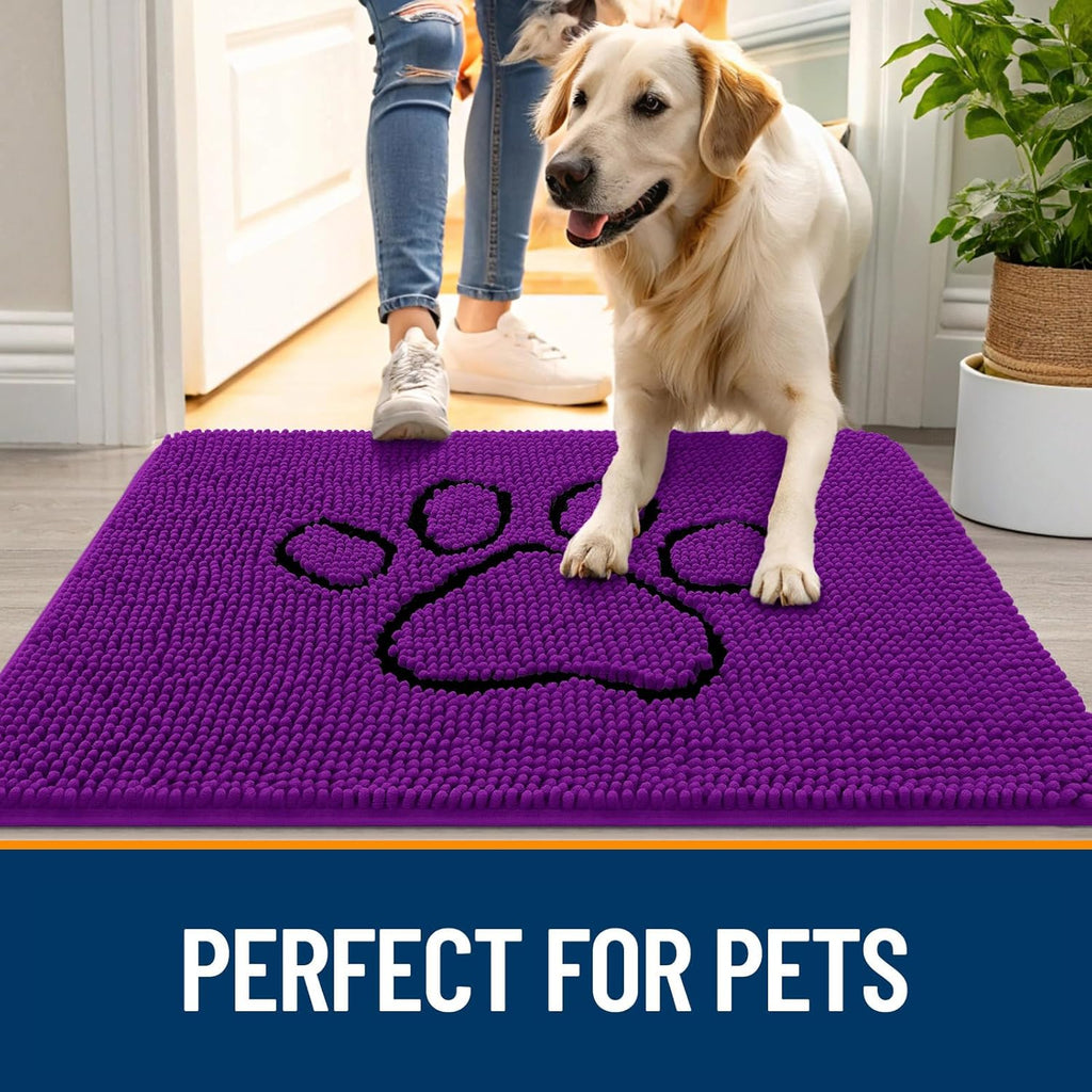 OLANLY Dog Door Mat - Absorbent Non-Slip Mud Mat for Dogs | 36x24 Inches, Purple Paw Print Design
