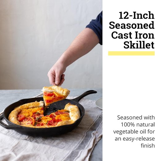 Lodge 12" Cast Iron Skillet - Chef Collection - Ergonomic Handles for Perfect Searing & Heat Retention