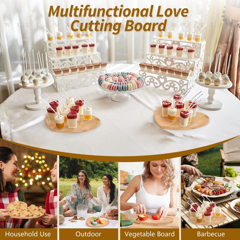 Defined Deco 12 Set Heart Cheese Board Cheese Knives Wood Mini Charcuterie Board,8.3x7 Inch Mini Charcuterie Boards with Knives,for Guest Bridal Baby Shower Prize Wedding Birthday Valentines Day