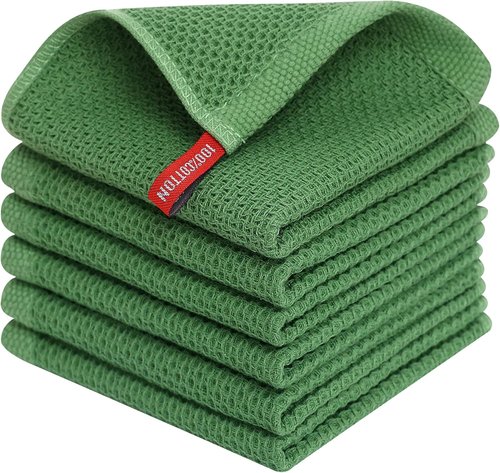 Homaxy Kitchen Dish Cloths - 100% Cotton Waffle Weave, Ultra Soft & Absorbent, 12x12 Inches, 6-Pack, Grass Green