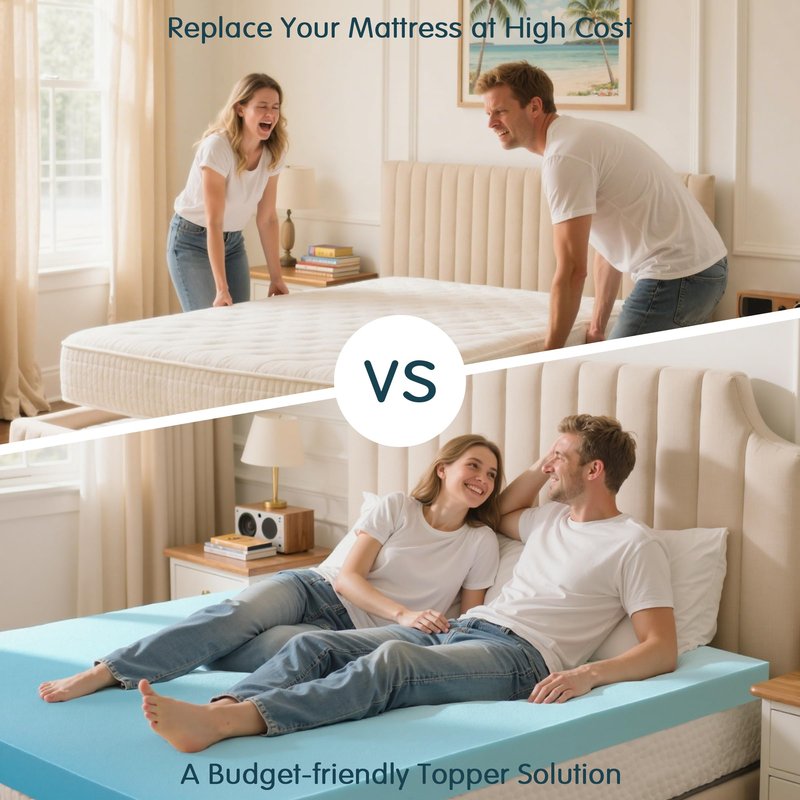 SyMax Memory Foam Mattress Topper, Gel Infused Foam Topper, Breathable Bed Topper, Pressure Relieving, CertiPUR-US Certified, 3 Inch, Queen Size