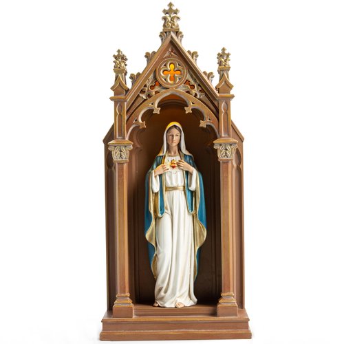 BC Catholic Immaculate Heart of Mary Statue, Virgin Mary Sculpture, 14.9" H Blessed Tabletop Shrine with LED Light, Religious Gift for Mother's Day, Renaissance Sculpture Handpainted by Buildclassic