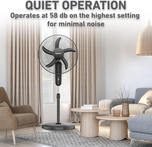 Holmes 18-Inch Oscillating Stand Fan - Powerful 3-Speed Airflow with Adjustable Height & 30° Tilt - Black