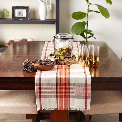 DII Thanksgiving & Fall Table Decoration Autumn Farmhouse Plaid, Table Runner, 14x72, Pumpkin Spice Orange