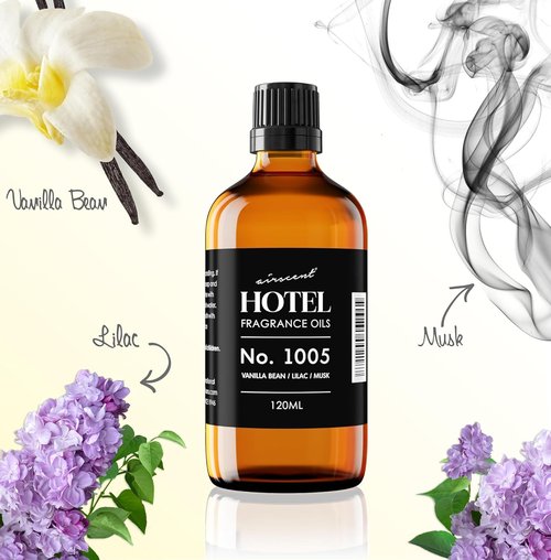 AirScent Hotel Diffuser Oil No. 1005 - Vanilla Bean Lilac Sandalwood - Premium Fragrance for Diffusers | 10 mL Glass Bottle