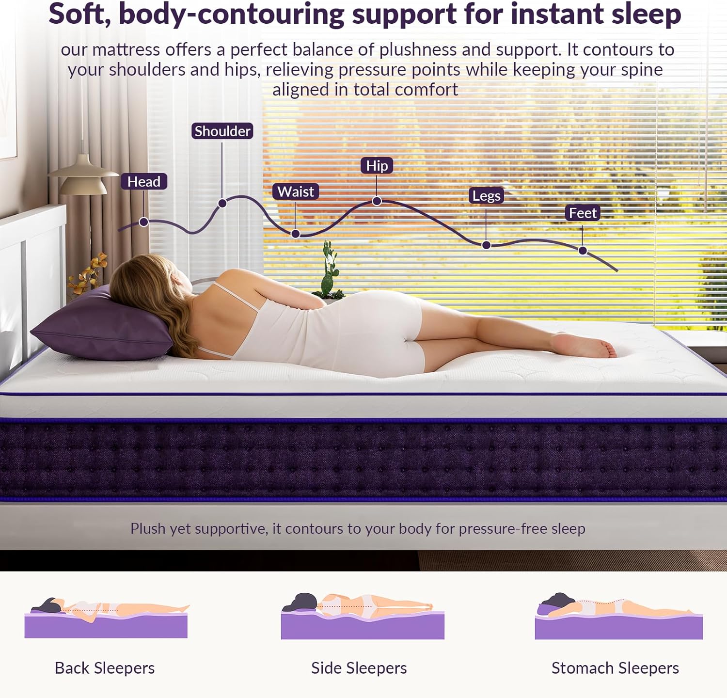 Skiennix 12-Inch Queen Mattress - Plush Hybrid with Cooling Gel Memory Foam | Cloud-Like Pressure Relief, Fiberglass-Free, 365-Night Trial