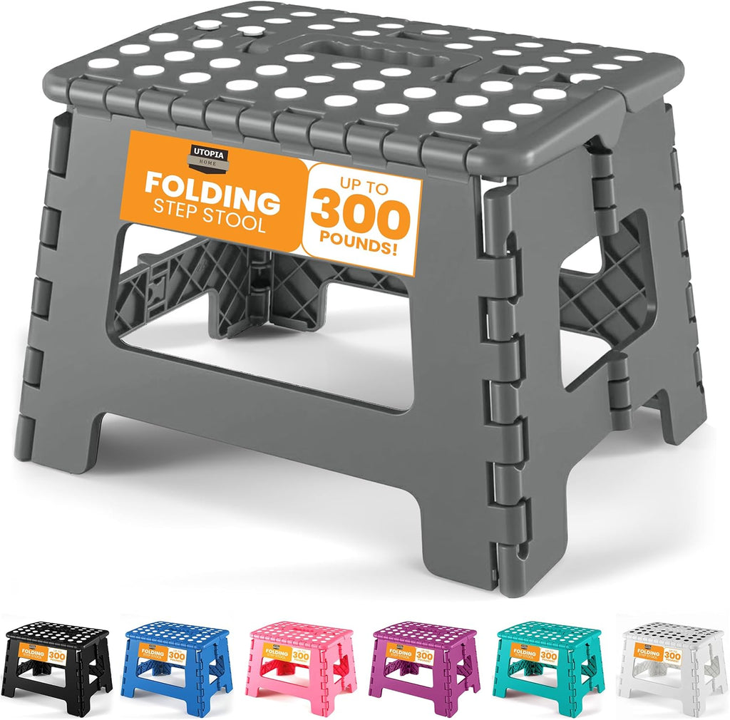 Utopia Home Folding Step Stool - 9-Inch Anti-Slip Collapsible Design - Supports Up to 300 lbs - Grey