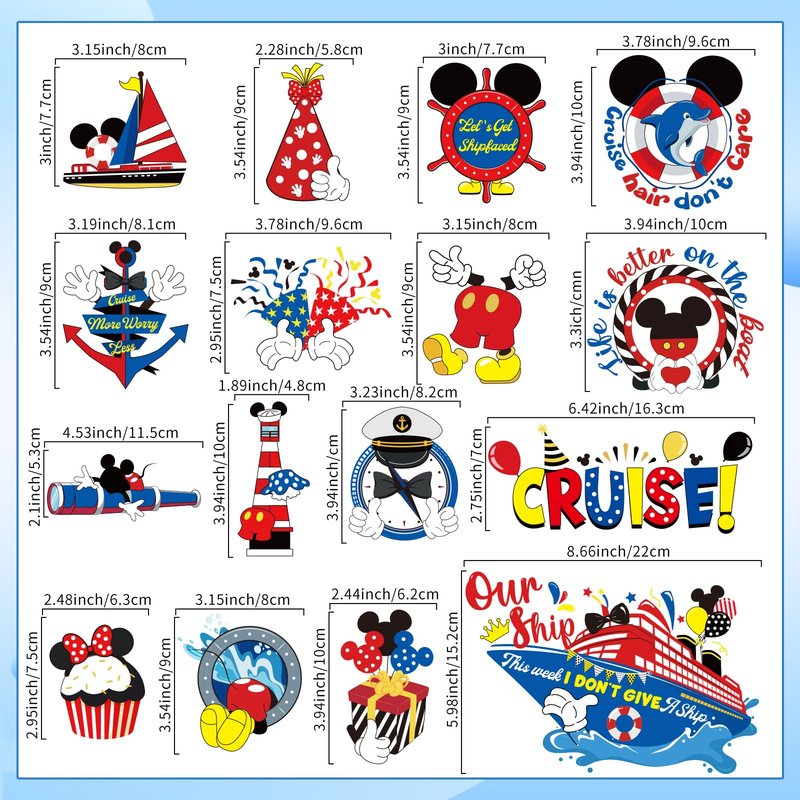 16pcs Reflective Captain & Mouse Cruise Door Decorations - Cute Summer Life Magnetic Stickers & Decals for Cars, Refrigerator, Carnival Cruise Ship, Birthday & Holiday Party