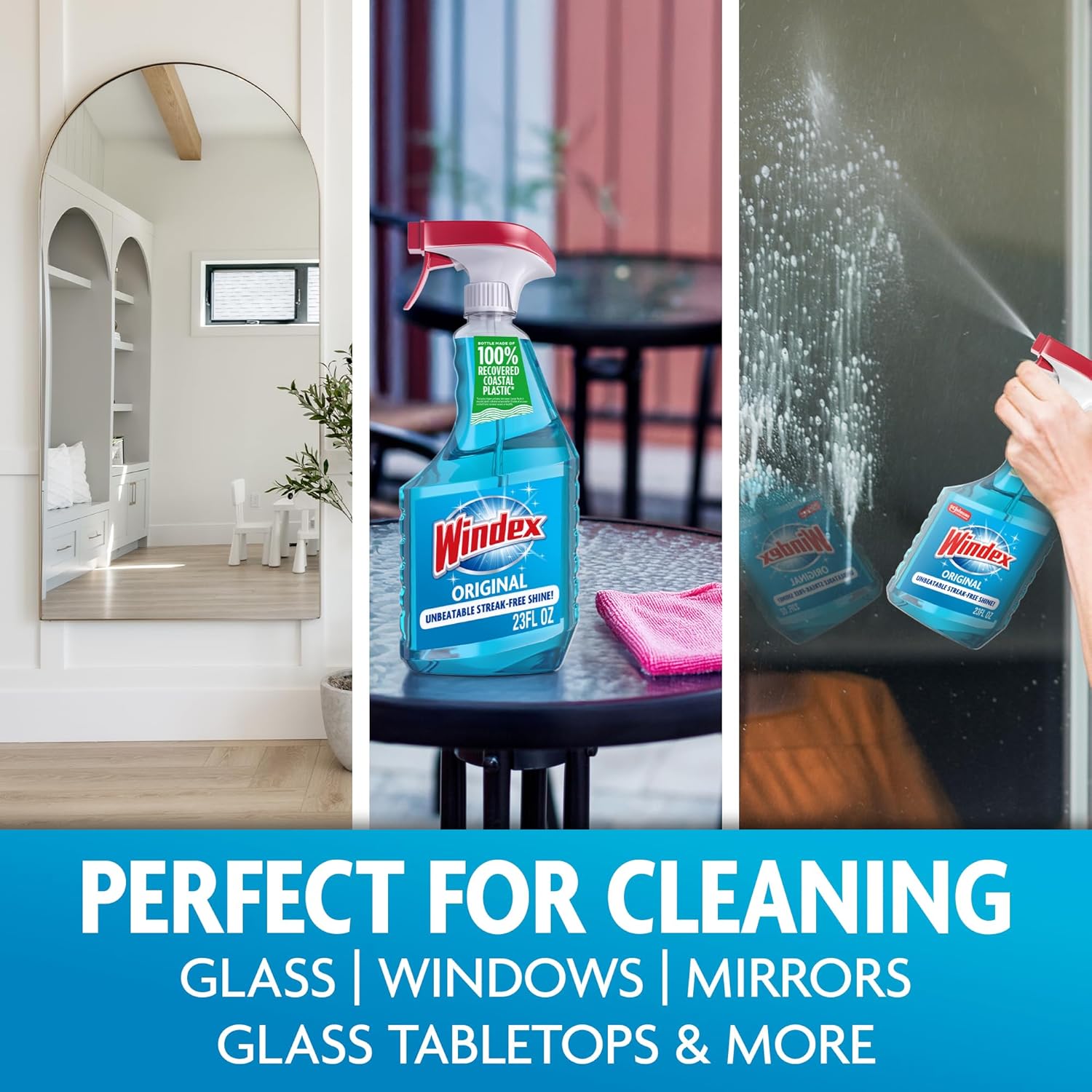 Windex Glass Cleaner Spray - Original Blue Scent | Prevents Leakage & Breakage | 23 Fl Oz (Pack of 2)