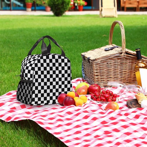 Fekroma Lunch Bag Insulated Lunch Box Reusable/Washable/Durable Lunchbox Lightweight Lunch Tote Bag (Checkered, One Size)