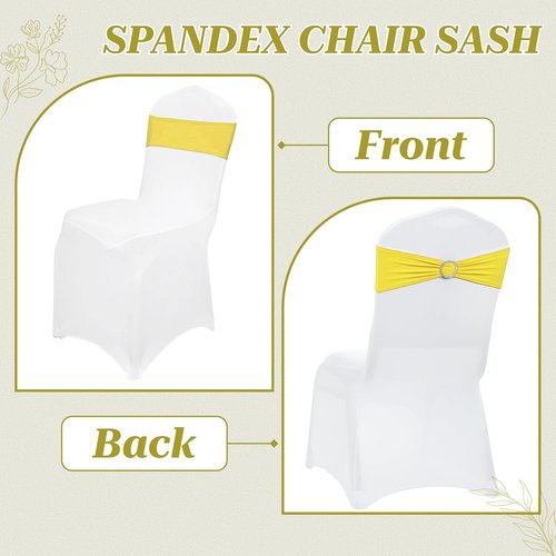 MDS Spandex Chair Sashes - Universal Fit Elastic Stretch Bands with Buckle Slider Bow | 250 Pack - Yellow