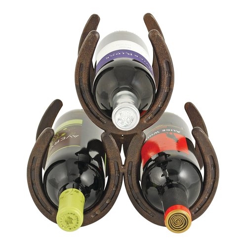 Foster & Rye Horseshoe Countertop Wine Rack, Cast Iron 3-Bottle Wine Holder, Rustic Metal Storage Rack for Kitchen, Home Bar, Tabletop Display, Western Style Decor, 10" x 5.5" x 8.5"