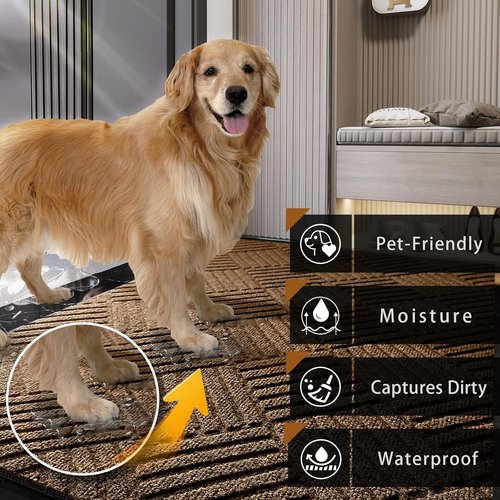 EGO LIFE 100% Waterproof Doormat - Extra Durable Natural Rubber Backing | Easy Clean, All-Season, 47x35" Brown