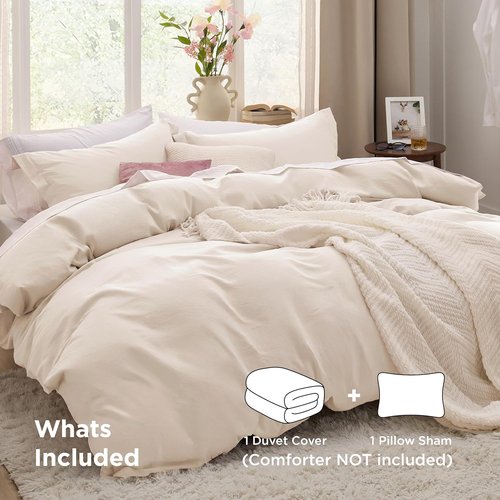 Bedsure Oat Milk Duvet Cover Set - Extra Soft Prewashed Cotton-Like Polyester | Twin/Twin XL Size, 2 Pieces