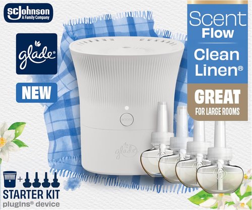 Glade Scented Oil Air Freshener - Clean Linen | Includes 1 Device + 4 Refills, 2.61 fl oz