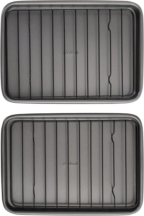GoodCook Nonstick Steel Mini Baking Sheets - Set of 2, 9" x 6" with Racks in Gray