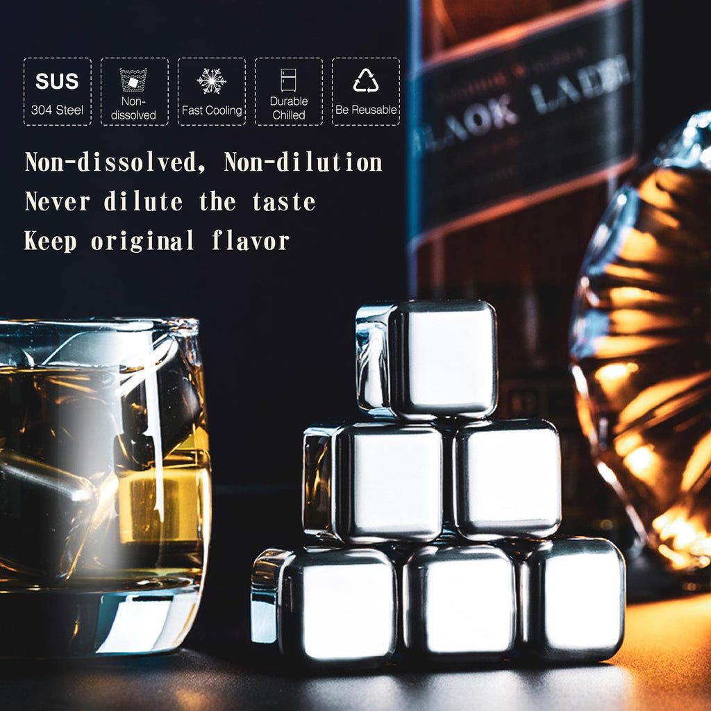 24 Pack Stainless Steel Ice Cubes Reusable - Ice Cubes Stainless with Ice Tongs and Whiskey Stones - Gifts for Men Dad Christmas for Drinks, Whiskey, Vodka, Chilling Rocks, Chilling Rocks for Drinks