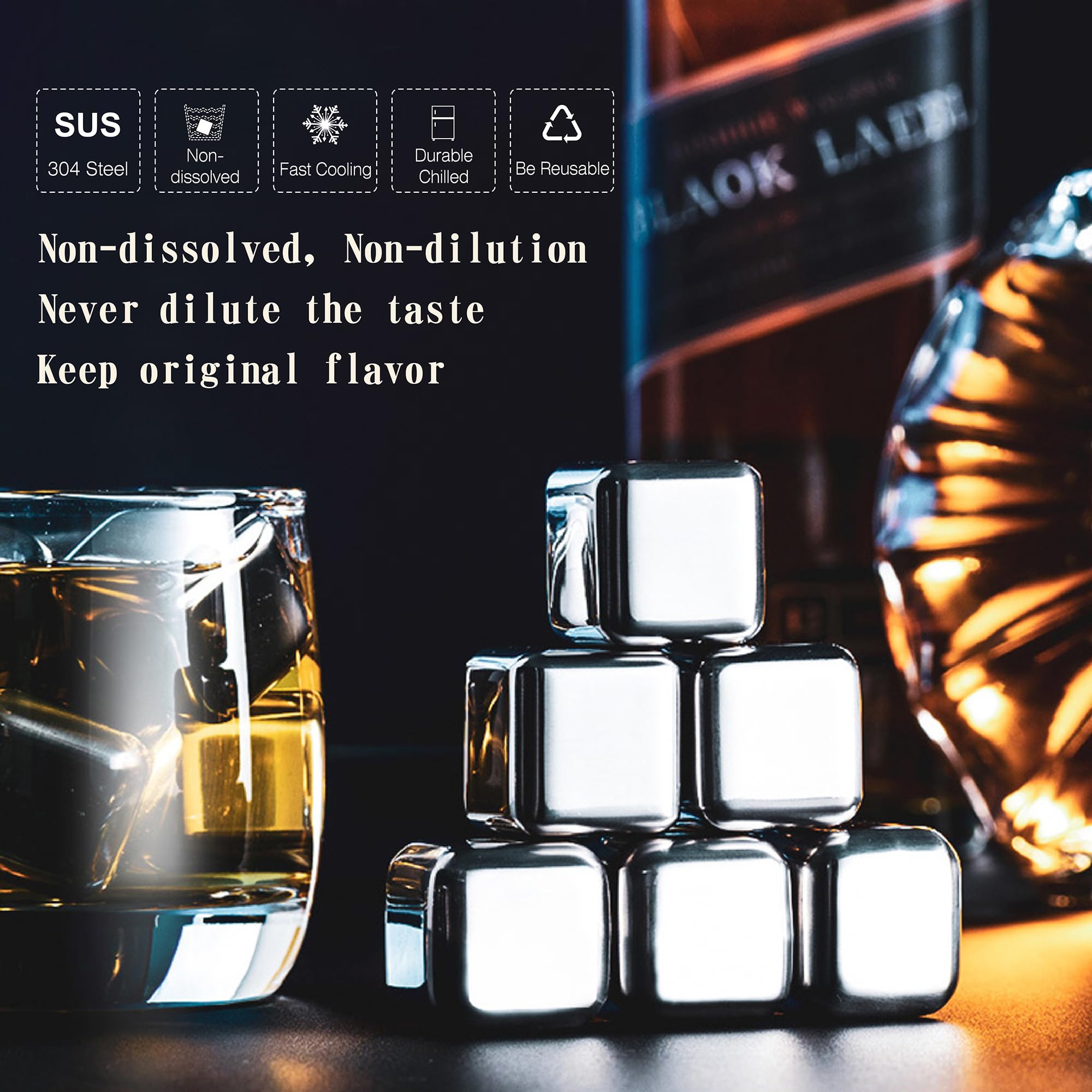 24 Pack Stainless Steel Ice Cubes Reusable - Ice Cubes Stainless with Ice Tongs and Whiskey Stones - Gifts for Men Dad Christmas for Drinks, Whiskey, Vodka, Chilling Rocks, Chilling Rocks for Drinks