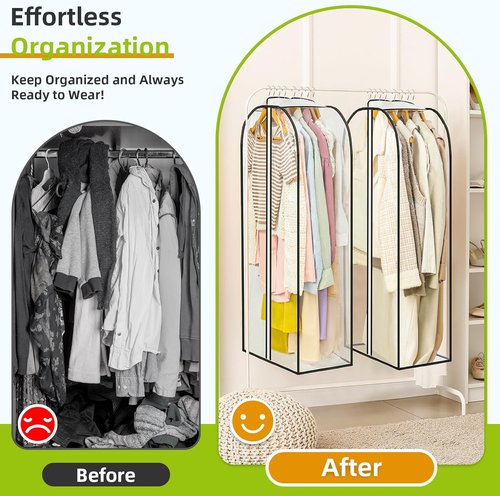 LANDNEOO Clear Garment Bags - 6 Pack Zippered Clothes Storage for Coats, Dresses & Furs | 40'' Long