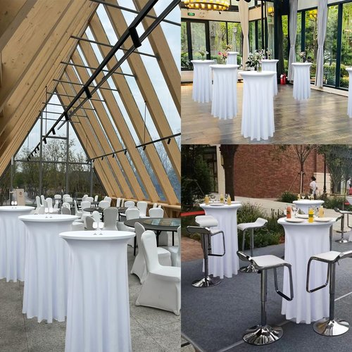 Yoquare 8-Pack 24"x43" White Round Cocktail Table Skirts | Stretch Spandex Fitted Tablecloths | Wrinkle-Resistant, Stain-Resistant, and Machine Washable for Bars, Weddings, Parties, and Banquets