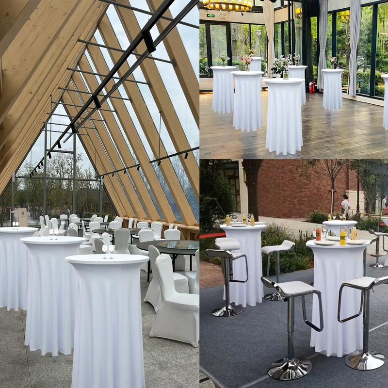 Yoquare 1-Pack 24"x43" White Round Cocktail Table Skirts | Stretch Spandex Fitted Tablecloths | Stain-Resistant, Wrinkle-Resistant, and Machine Washable for Bars, Weddings, Parties, and Banquets