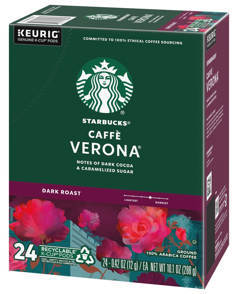 Starbucks Coffee K-Cup Pods, Caffè Verona, Dark Roast Coffee, Notes of Dark Cocoa & Caramelized Sugar, Keurig Genuine K-Cup Pods, 24 Count (Pack of 2)