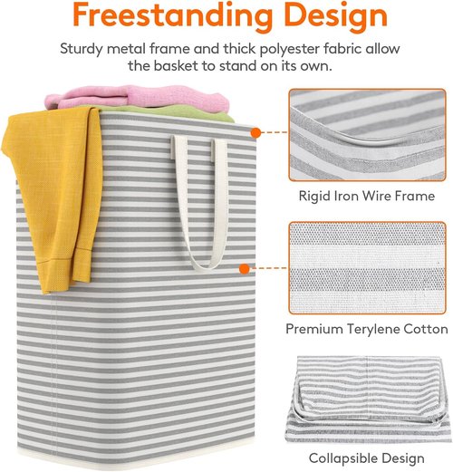 Lifewit Laundry Basket - 65L Collapsible Clothes Hamper with Reinforced Handles | Waterproof Grey Design
