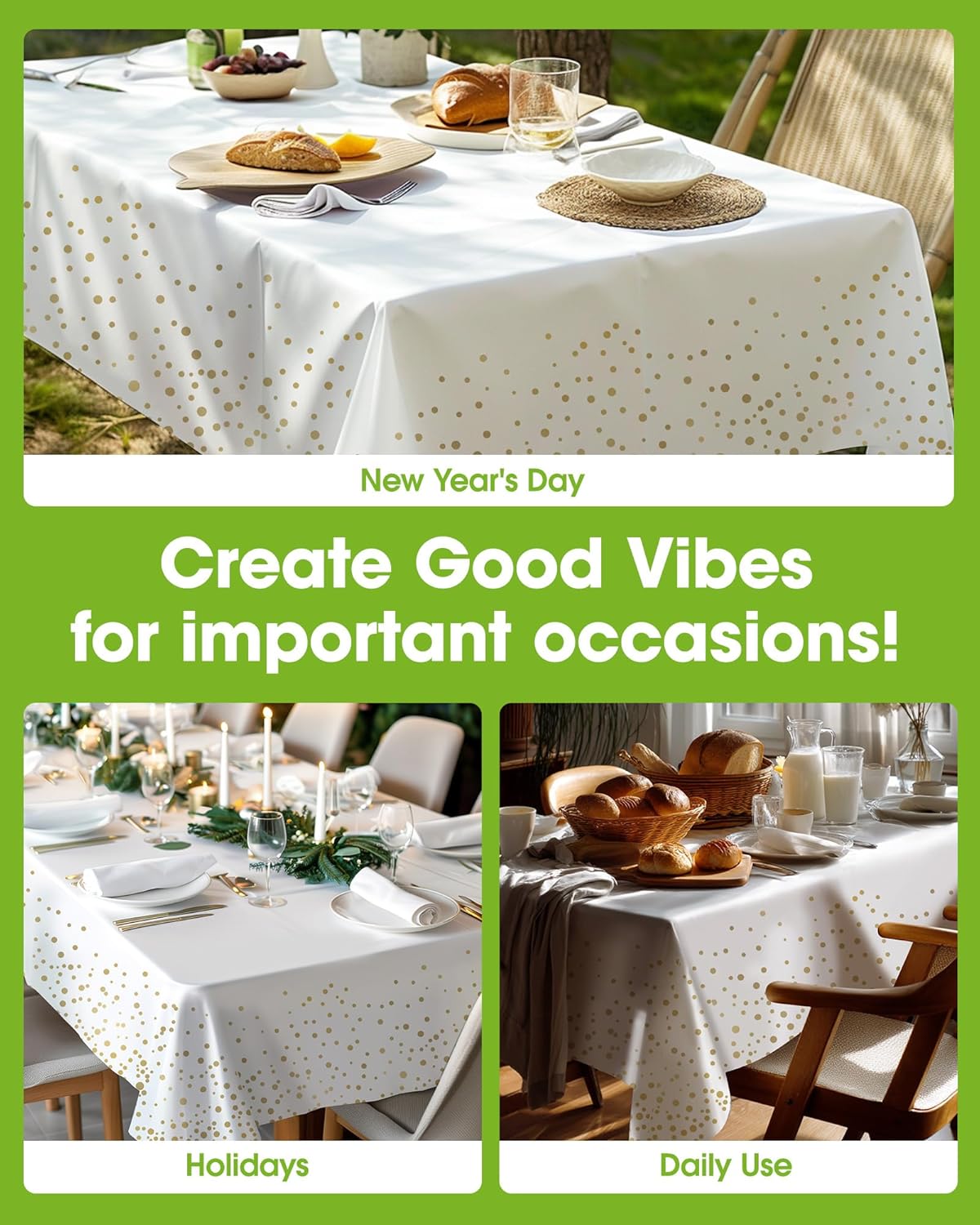 Pureegg Disposable Table Cloths - 10 Pack, 54 x 108 Inch, Leakproof & Sturdy for Graduation Decor | White & Gold
