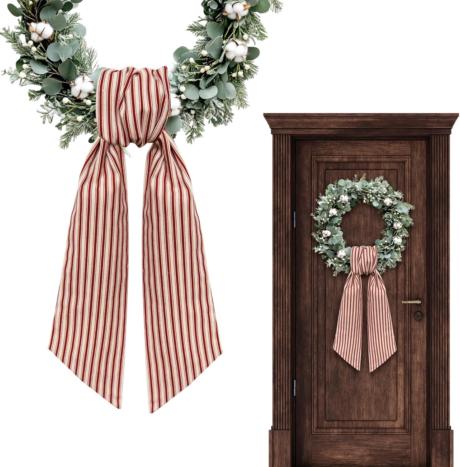 Regine Switzerland Christmas Wreath Sash - Birthday Red Stripes Burlap Ribbon for Holiday Decor