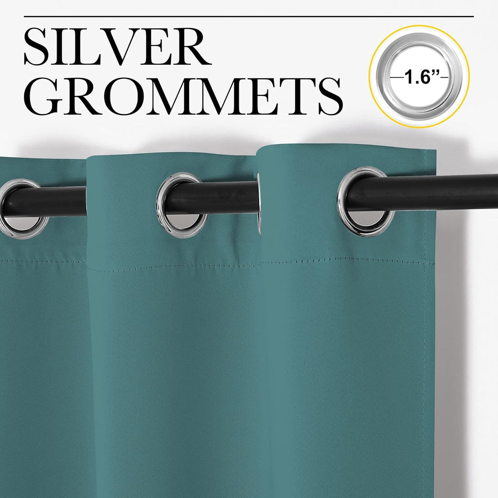 NICETOWN Blackout Curtains for Patio Glass Doors - Sea Teal Privacy Panels, 42" x 95" (1 Pair)