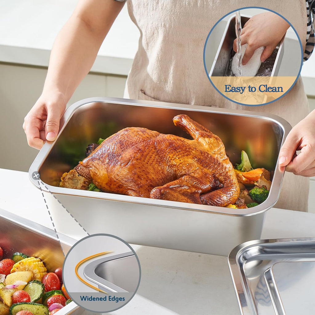 Skiennix 4 Inch Extra Deep Lasagna Baking Pan - 11x14 Inch Nonstick Stainless Steel with Lid | 7.4QT Capacity