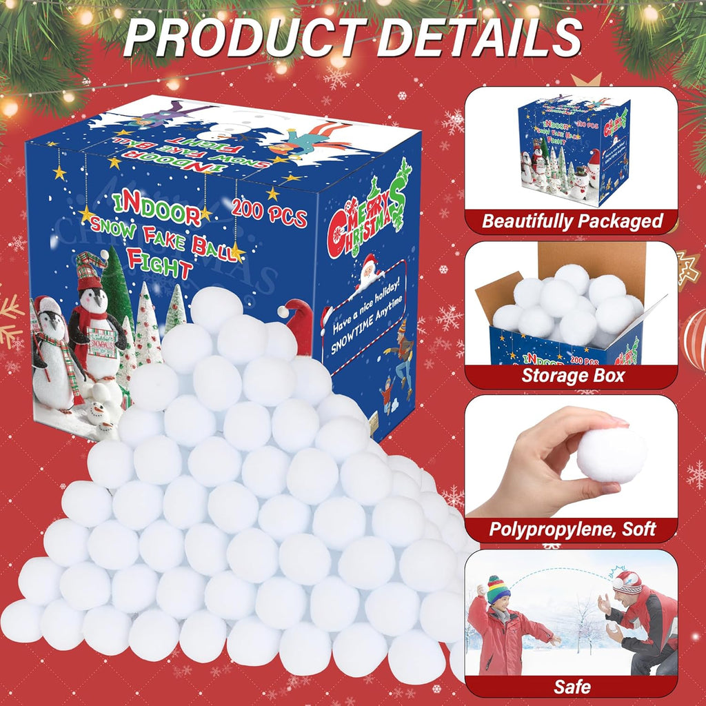 Skiennix 200 Pack Snow Toy Balls - Indoor Fake Snowballs for Kids' Winter Fun & Holiday Parties