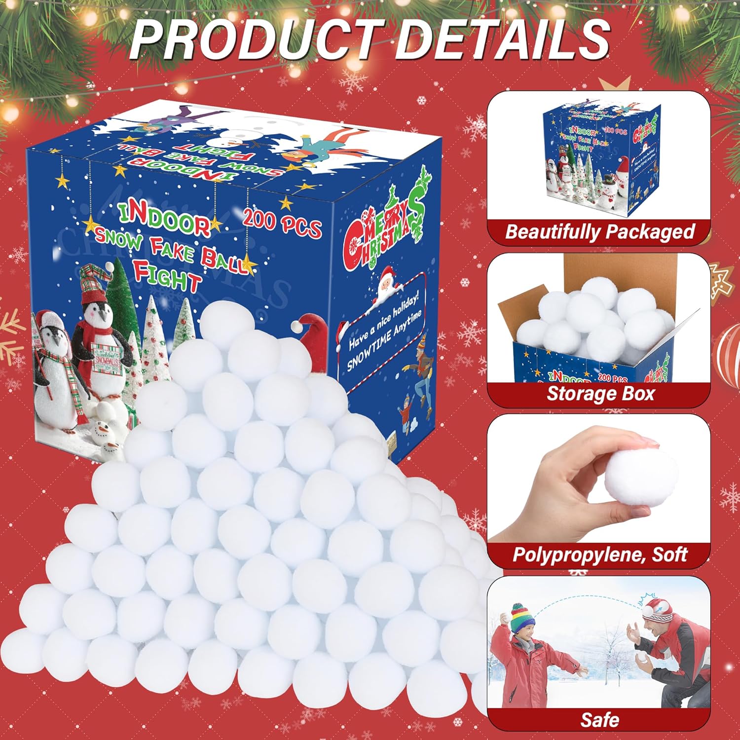 Skiennix 200 Pack Snow Toy Balls - Indoor Fake Snowballs for Kids' Winter Fun & Holiday Parties