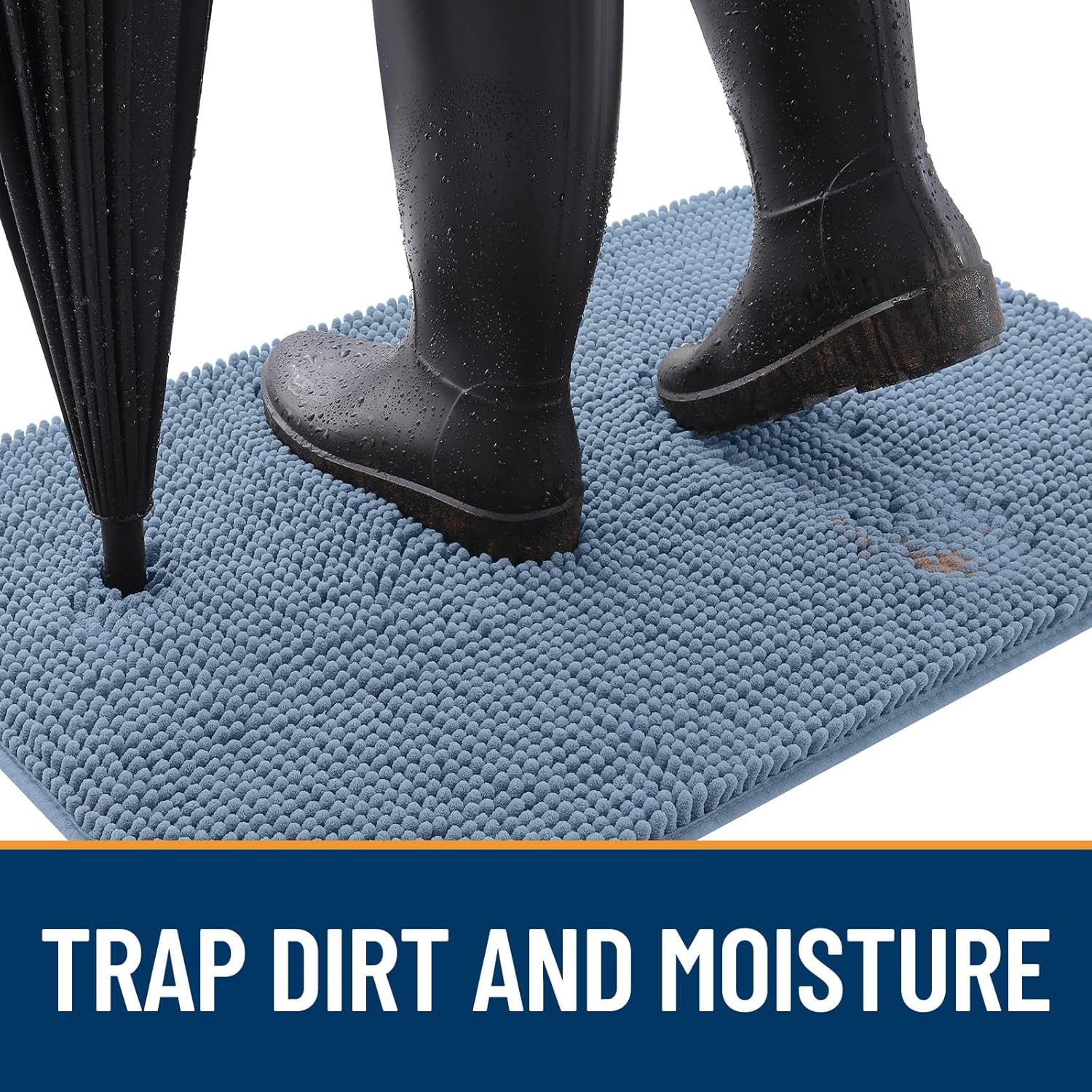 OLANLY Dog Door Mat - Absorbent Non-Slip Chenille Mat for Muddy Paws | Quick Dry 24x16, Airy Blue