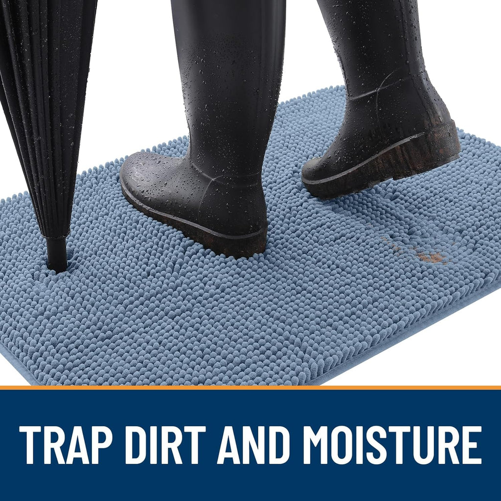 OLANLY Dog Door Mat - Absorbent Non-Slip Washable Doormat for Muddy Paws | 47x24, Airy Blue