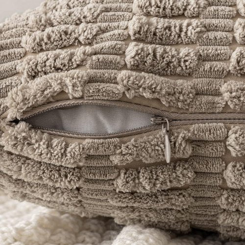 MIULEE Euro Sham Pillow Covers - Soft Corduroy Boho Striped Design | 24x24 Inch Light Brown Decor