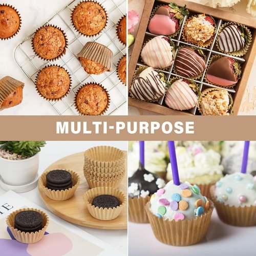 LotFancy 200pcs Heavy-Duty Natural Cupcake Liners - Grease-Resistant Muffin Cups for Easy Baking