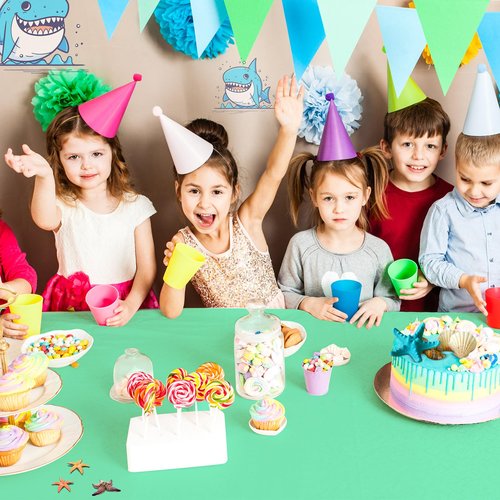 Kinlop 12 Pcs Plastic Light Sky Blue Tablecloths Green Disposable Rectangle Table Covers 54 x 72 Inch for Gender Reveal Parties Baby Shower Engagement Wedding, Fits 5 to 6 Foot Rectangle Tables
