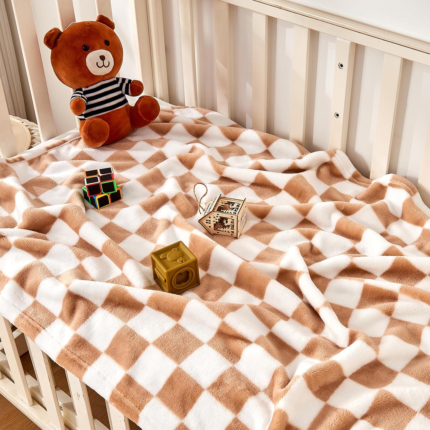Yurhap Checkered Baby Blanket - Super Soft Fleece for Infants & Toddlers | 30''x40'', Khaki