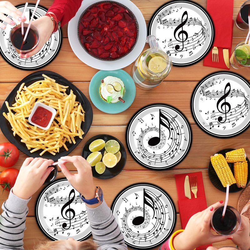 100pcs 7inch Musical Note Plates Music Themed Tableware Newborn Baby Shower Musical Notes Disposable Paper Dinnerware for Picnic Dessert Kids Party Baby Shower Birthday Music Party Decorations