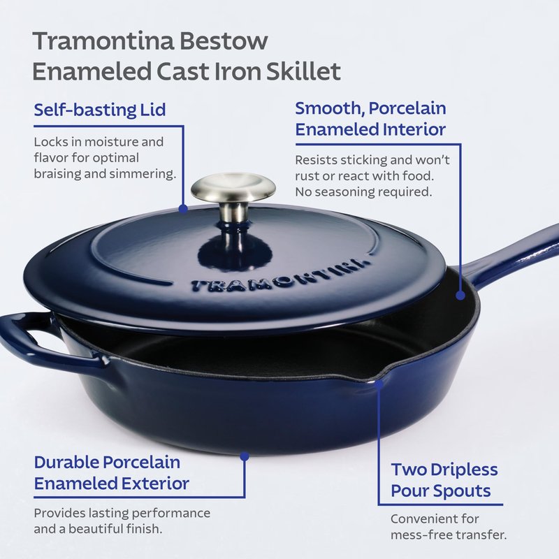 Tramontina Bestow Enameled Cast Iron Skillet with Lid, 12-inch Frying Pan, Sunrise