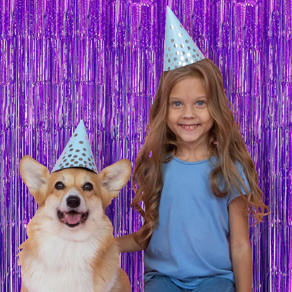 Skiennix Purple Backdrop Curtain - 10 Pack Metallic Tinsel Foil Fringe | 3.2ft x 8.2ft for Parties & Events