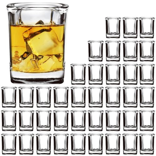Encheng Shot Glasses Set with Heavy Base,2.2 oz Mini Square Whiskey Shot Glasses bulk, 40 pack Clear Espresso Shot Glass for Whiskey and Liqueurs,Ideal for Christmas,Halloween and Thanksgiving