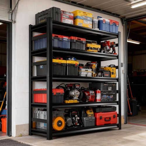 **Regine Switzerland Heavy Duty Metal Garage Shelving Unit - 5-Tier Adjustable Storage, 3000 lbs Capacity, Black, 72"**