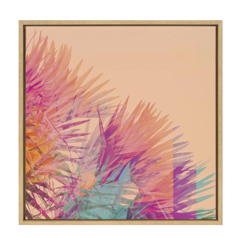 Kate and Laurel Sylvie Sun Burn 2 Framed Canvas Wall Art by Alicia Bock; 22x22 Natural; Palm Tree Photography Art for Wall